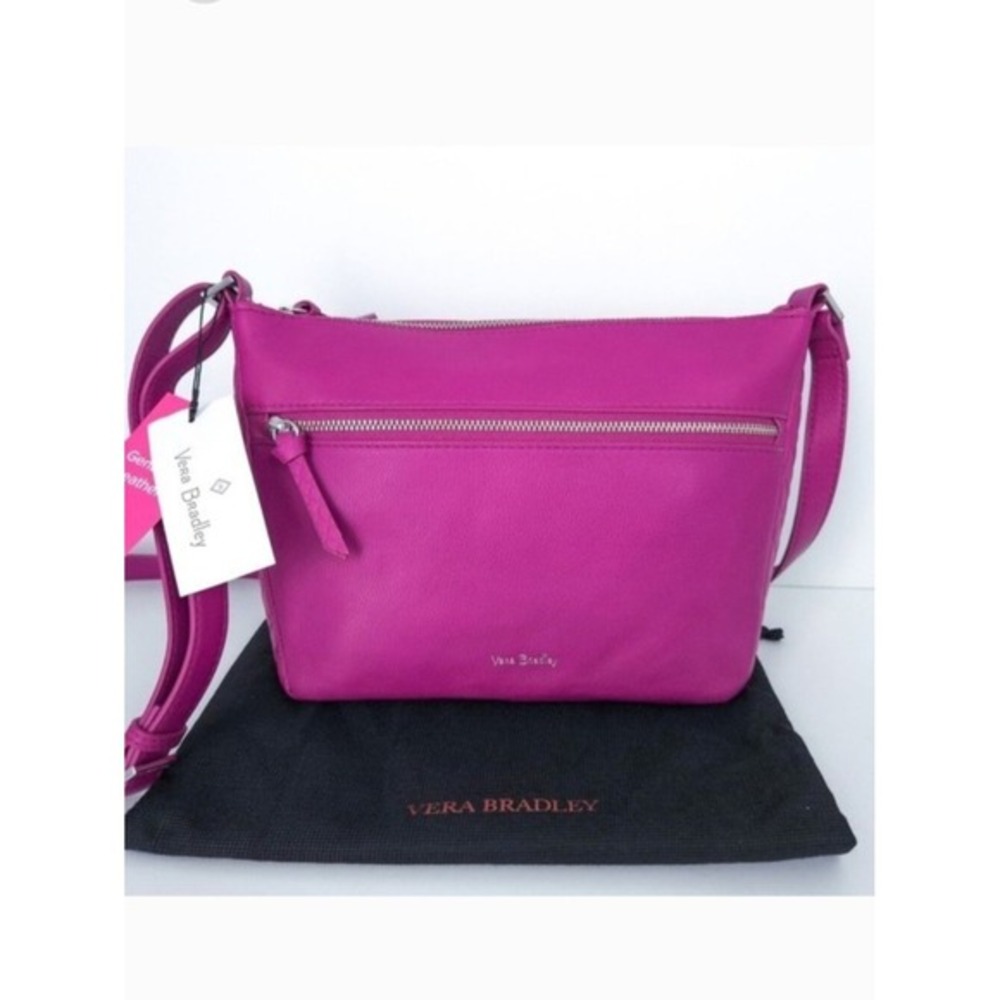 NWT Vera Bradley Pebbled Leather Fuchsia Pink Quilted Side Crossbody Handbag